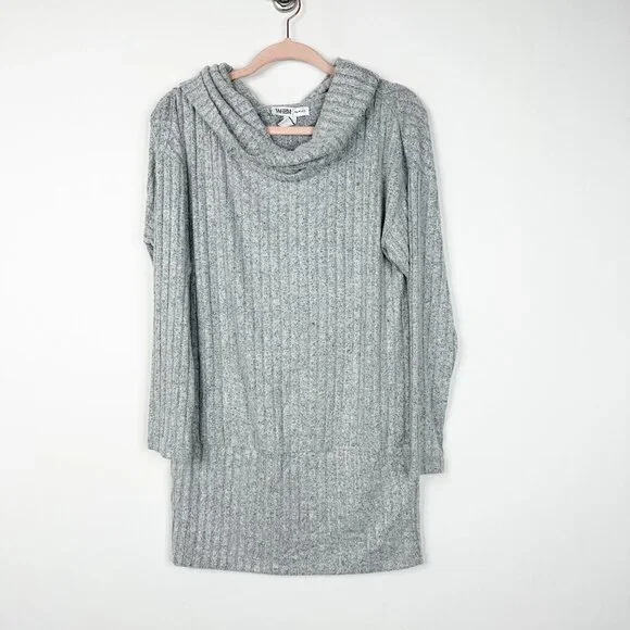 NWT White House Black Market Sweater XL Cowl Neck Banded Tunic Gray Cozy WHBM37